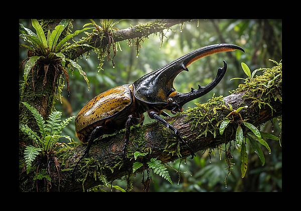 Hercules Beetle On Branch