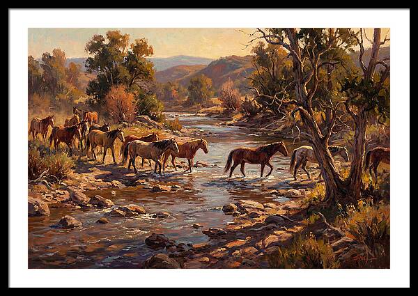 Herd Of Horses Crossing A River