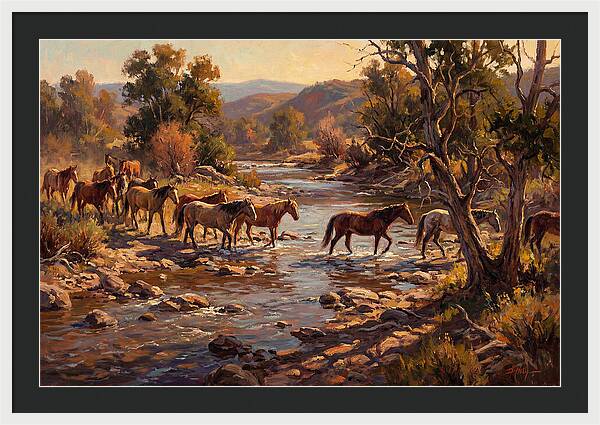 Herd Of Horses Crossing A River