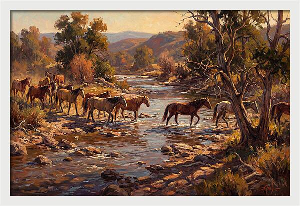 Herd Of Horses Crossing A River