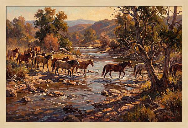 Herd Of Horses Crossing A River