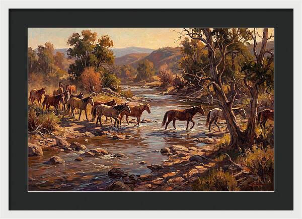 Herd Of Horses Crossing A River