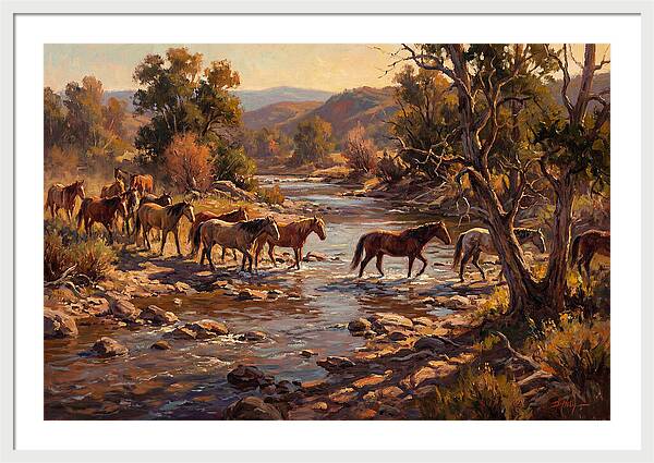 Herd Of Horses Crossing A River