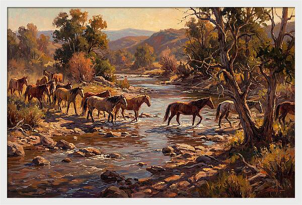 Herd Of Horses Crossing A River