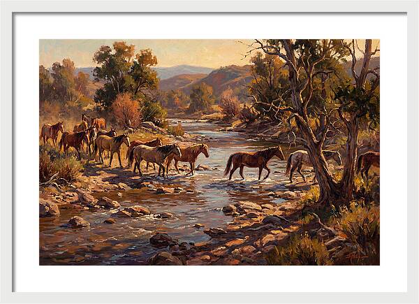 Herd Of Horses Crossing A River
