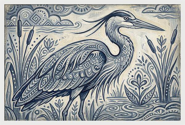 Heron In Folk Style