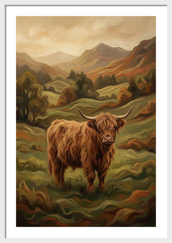 Highland Cow In Serene Landscape