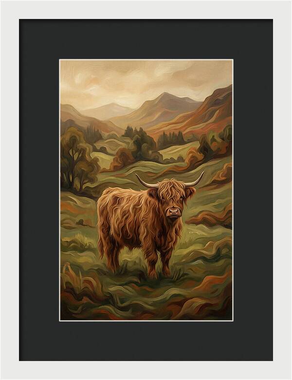 Highland Cow In Serene Landscape