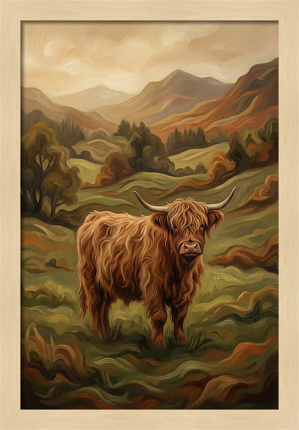 Highland Cow In Serene Landscape