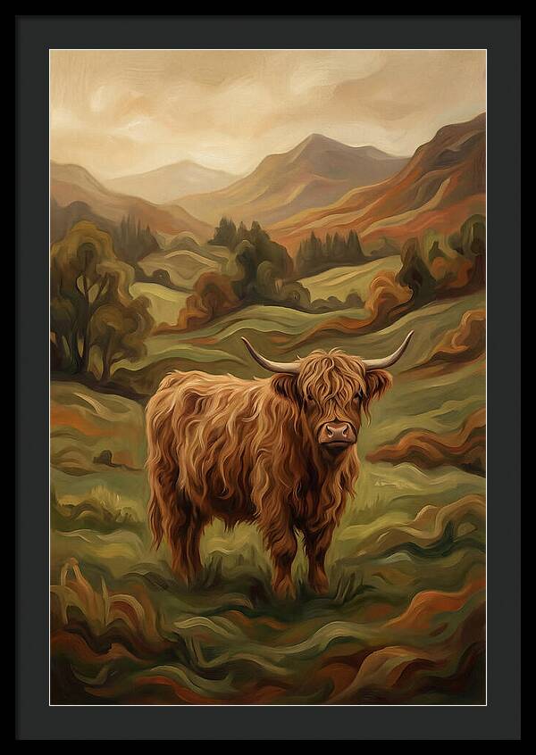Highland Cow In Serene Landscape