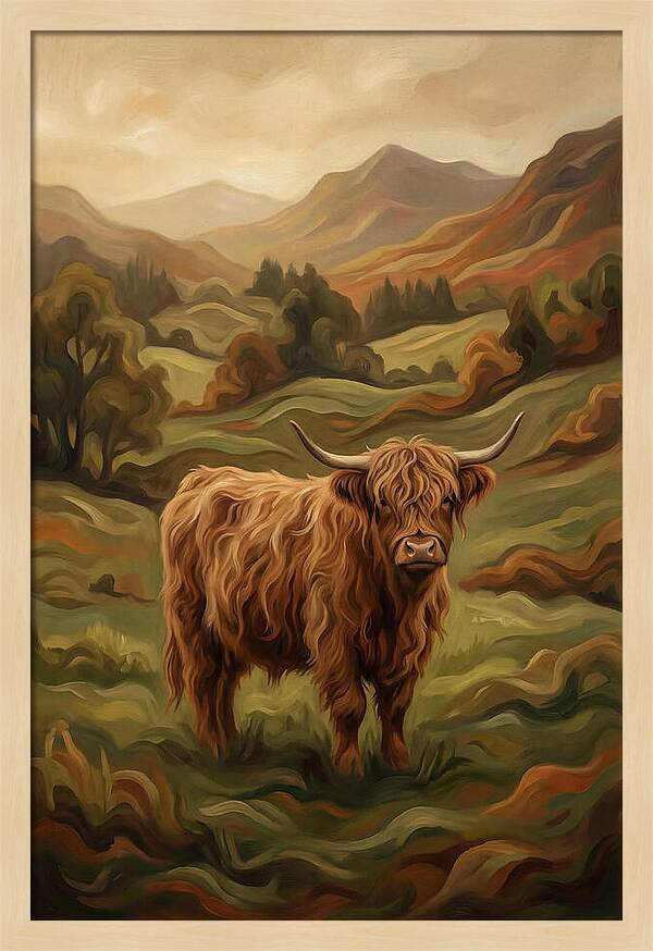 Highland Cow In Serene Landscape