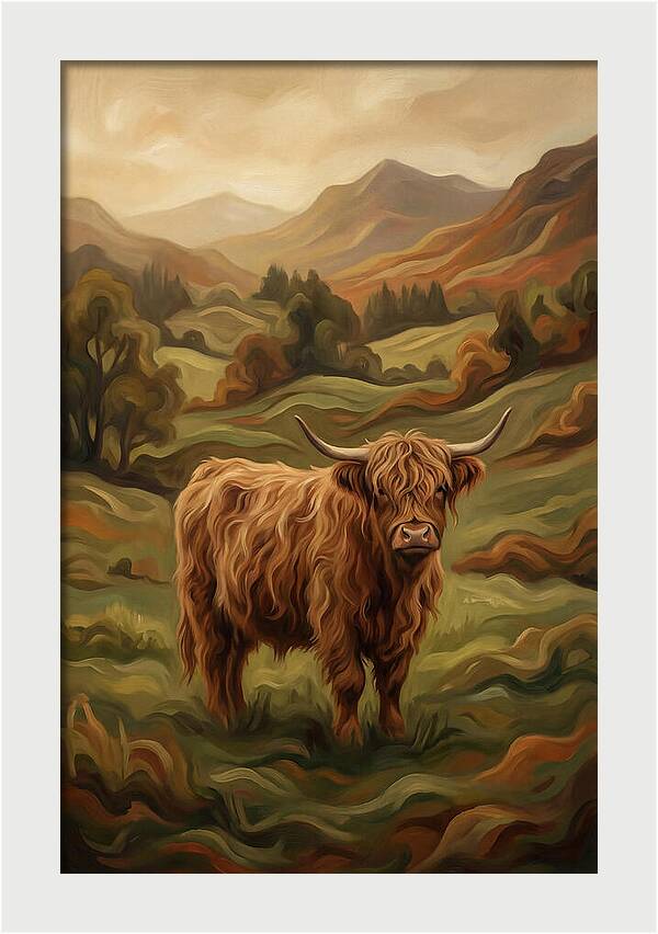 Highland Cow In Serene Landscape