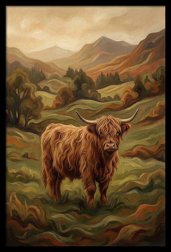 Highland Cow In Serene Landscape
