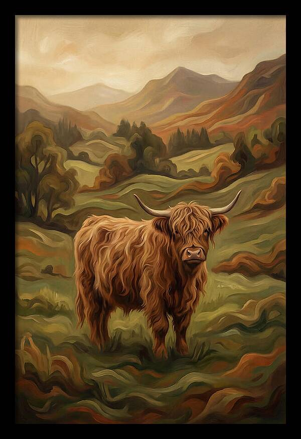 Highland Cow In Serene Landscape