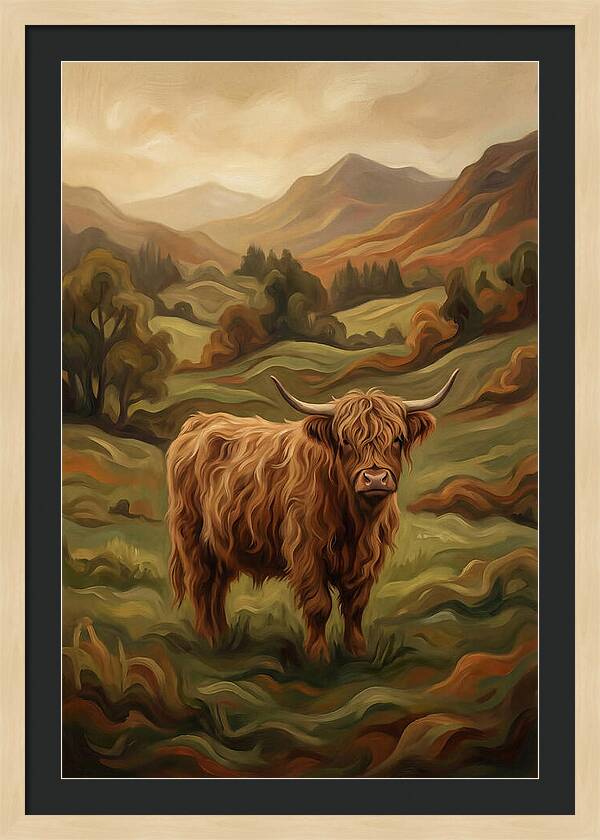 Highland Cow In Serene Landscape
