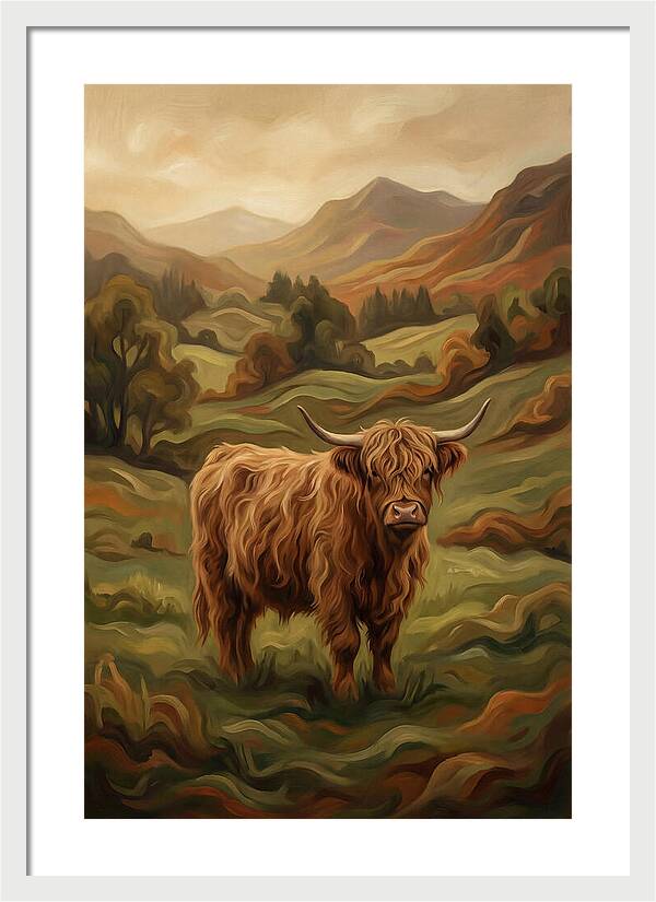 Highland Cow In Serene Landscape