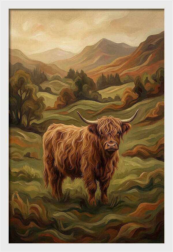 Highland Cow In Serene Landscape
