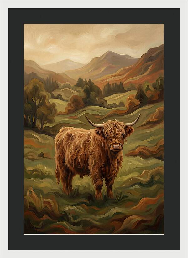 Highland Cow In Serene Landscape