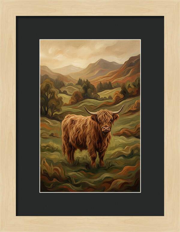 Highland Cow In Serene Landscape