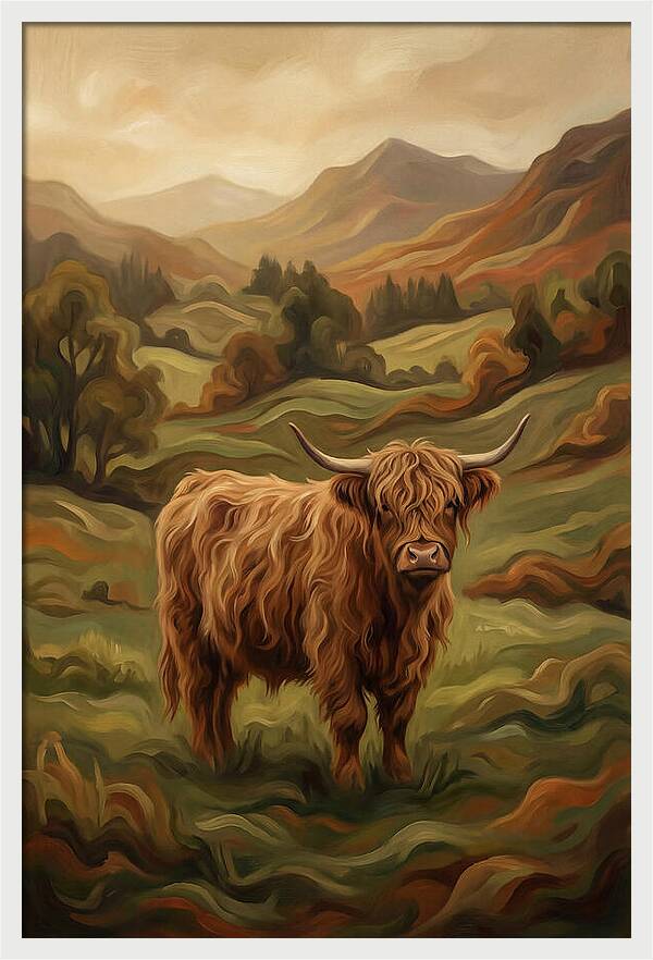 Highland Cow In Serene Landscape