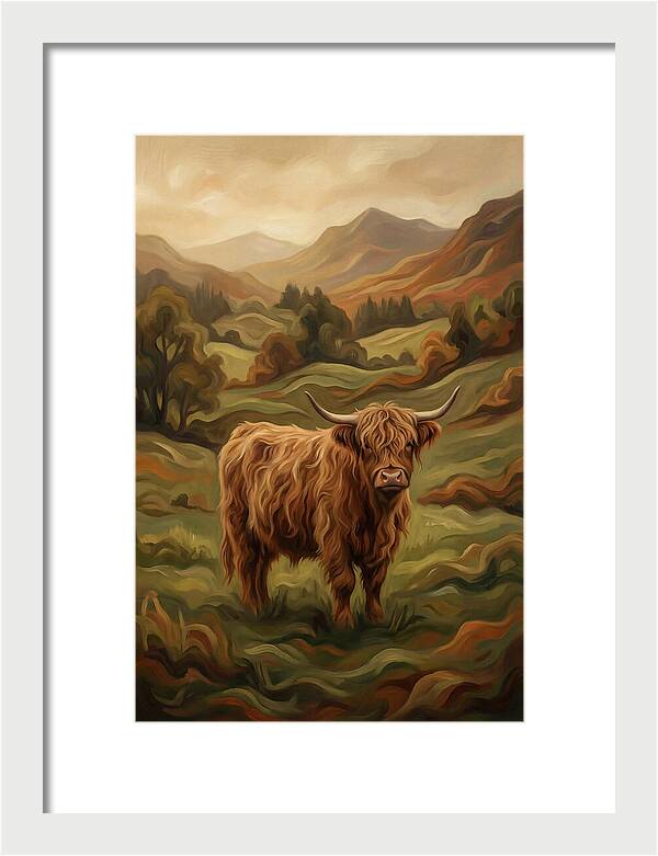Highland Cow In Serene Landscape