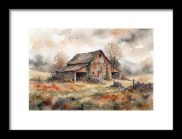 Historic Barn In Watercolor