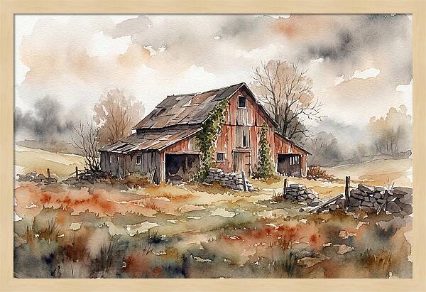 Historic Barn In Watercolor