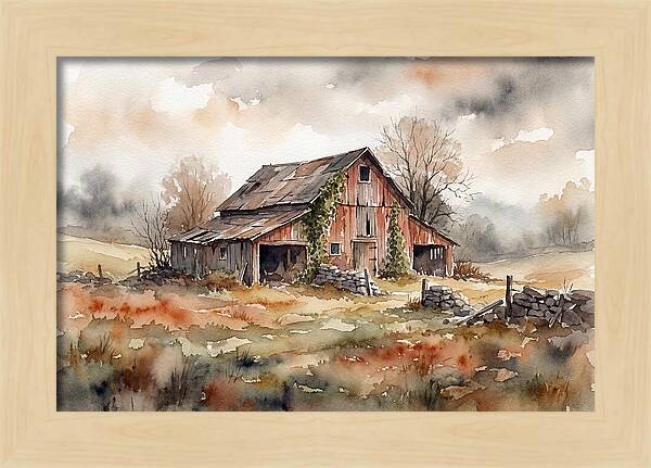 Historic Barn In Watercolor
