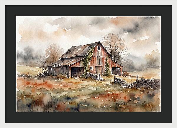 Historic Barn In Watercolor