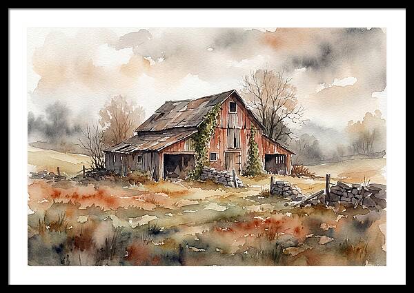 Historic Barn In Watercolor