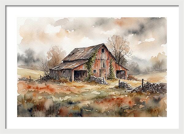 Historic Barn In Watercolor
