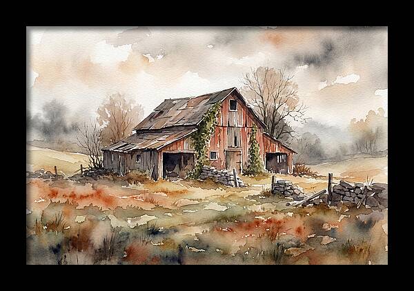 Historic Barn In Watercolor