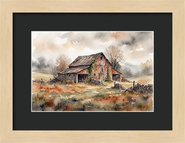 Historic Barn In Watercolor