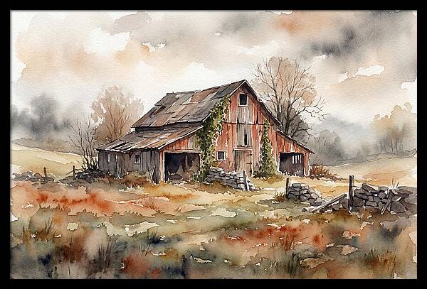 Historic Barn In Watercolor