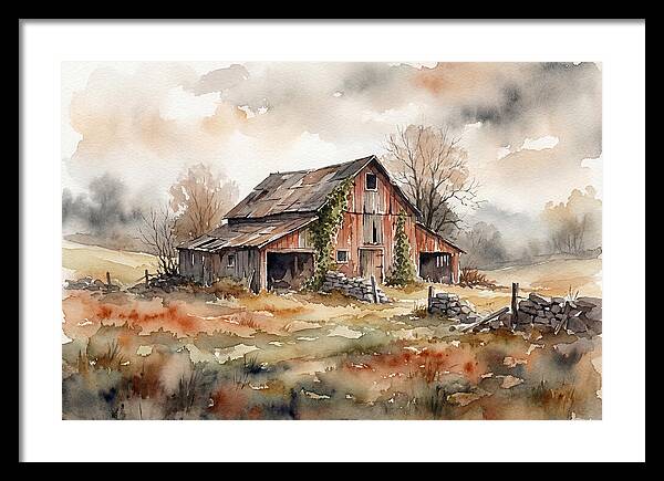 Historic Barn In Watercolor