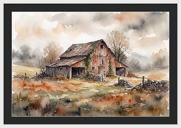 Historic Barn In Watercolor