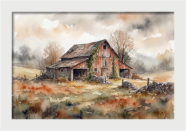 Historic Barn In Watercolor