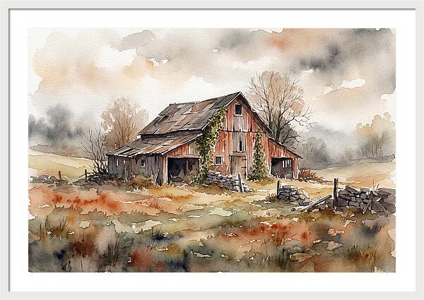 Historic Barn In Watercolor
