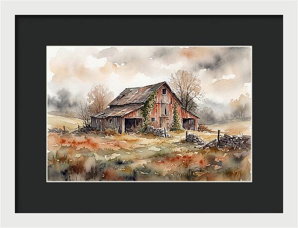 Historic Barn In Watercolor