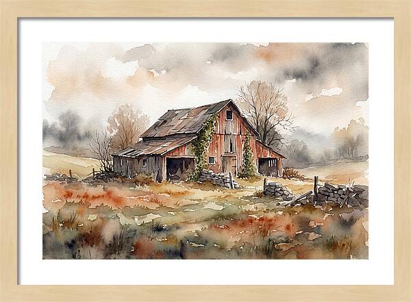 Historic Barn In Watercolor