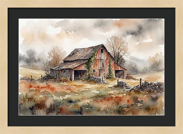 Historic Barn In Watercolor