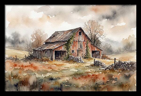 Historic Barn In Watercolor