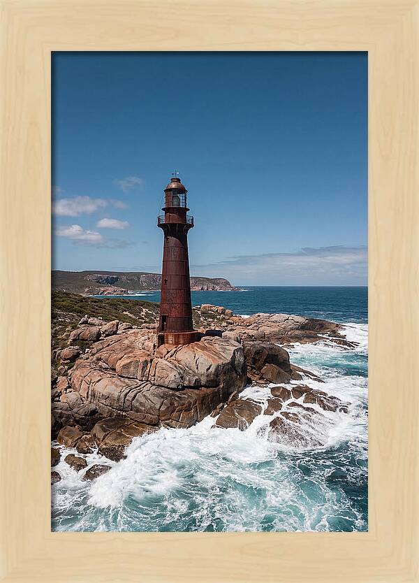 Historic Iron Lighthouse Against Waves
