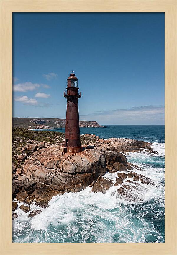Historic Iron Lighthouse Against Waves