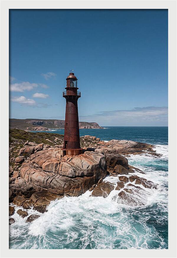 Historic Iron Lighthouse Against Waves