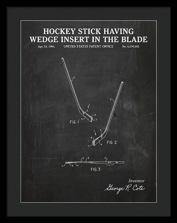Hockey Stick With Wedge Blade Insert Chalkboard Patent Us4570932a
