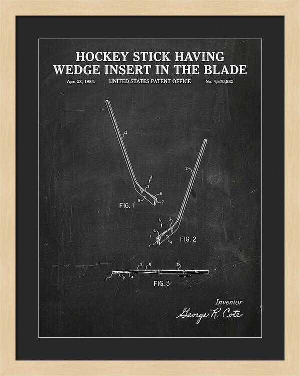 Hockey Stick With Wedge Blade Insert Chalkboard Patent Us4570932a