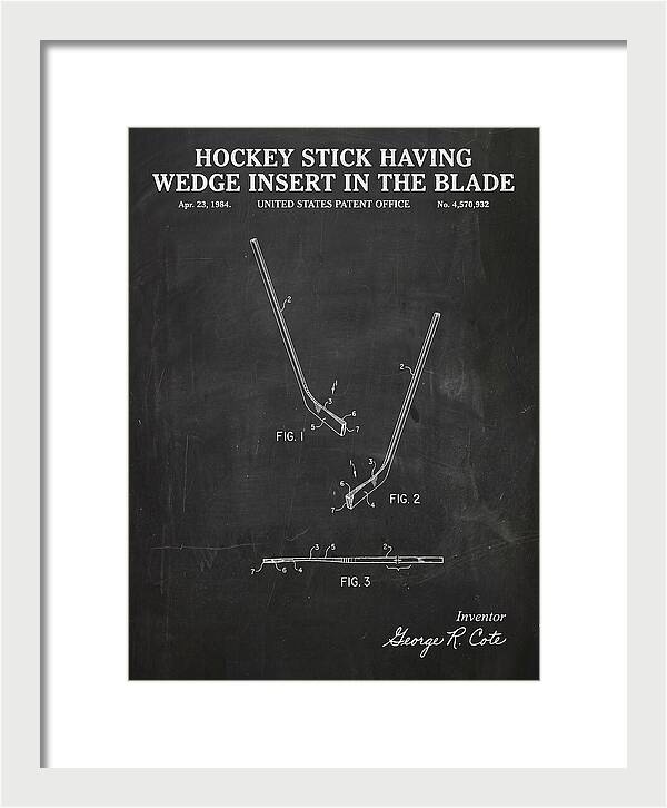 Hockey Stick With Wedge Blade Insert Chalkboard Patent Us4570932a