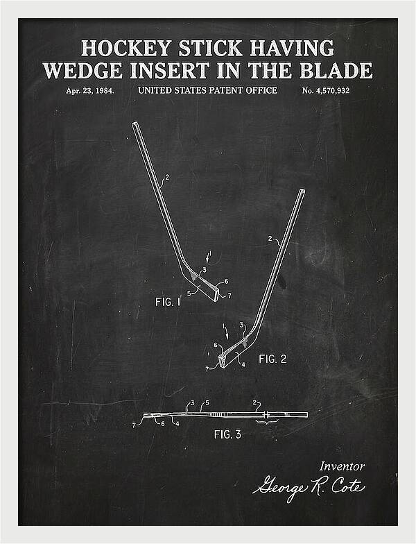 Hockey Stick With Wedge Blade Insert Chalkboard Patent Us4570932a
