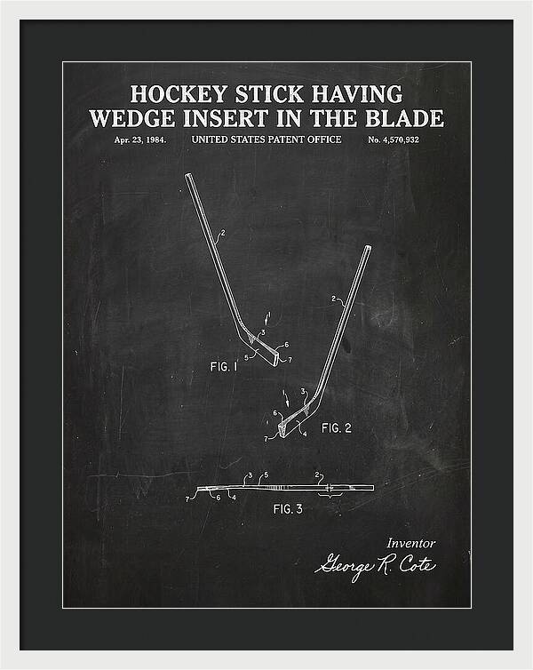 Hockey Stick With Wedge Blade Insert Chalkboard Patent Us4570932a